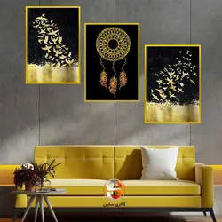 تابلو برای منزل سه تکه پرنده طلایی