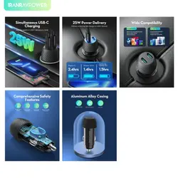 شارژر فندکی 25 وات مدل RP-VC032 راوپاور – Car charger