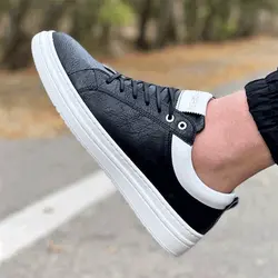 کفش چرم ونس مردانه مدل رگه دار طبی زیره ترمو و سبک سایز بندی ۴۰ تا ۴۴ رنگ مشکی براق