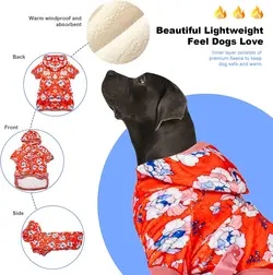 لباس‌ هودی سگ‌ ، با پارچه گلدار قرمز پری هلویی فلانل گرم برند LovinPet کد : PS 548