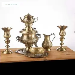 سماور برنجی زغالی 3 لیتری طرح هخامنشی، قلمزنی بسیار زیبا، ظریف و دست ساز