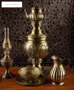 سماور زغالی برنجی 2.5 لیتری با روکش نانو، آنتیک کاری شده و دست ساز