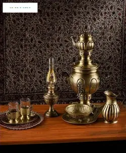 سماور زغالی برنجی 2.5 لیتری با روکش نانو، آنتیک کاری شده و دست ساز