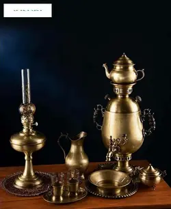 سماور زغالی برنجی 6 لیتری طرح جام، دارای روکش نانو جهت جلوگیری از تغییر رنگ