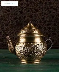 سماور برنجی زغالی 5 لیتری با قلمزنی زیبا و فوق العاده، دارای روکش نانو