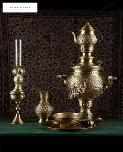 سماور برنجی زغالی 5 لیتری با قلمزنی زیبا و فوق العاده، دارای روکش نانو