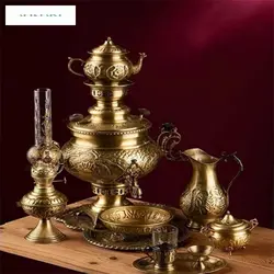 سماور زغالی برنجی ۶ لیتری طرح شیر و خورشید، دارای روکش نانو و رنگ ثابت
