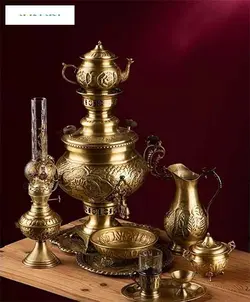 سماور زغالی برنجی ۶ لیتری طرح شیر و خورشید، دارای روکش نانو و رنگ ثابت