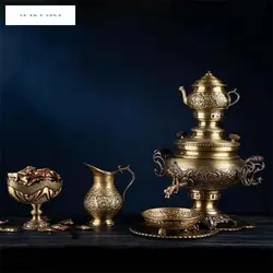سماور زغالی برنجی ۶ لیتری، با ورق برنج ضخیم، کاملا دست ساز و درجه 1