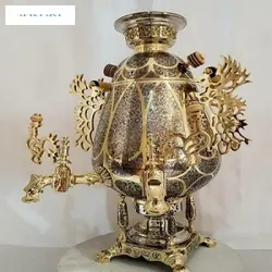 سماور 8 لیتری لوکس زغالی برنجی مدل جام، رنگ تلفیقی نقره طلایی و پایه ستوندار