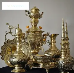 سرویس سماور برنجی دکوری 3.5 لیتری با قلمزنی عالی و درجه یک و روکش کوره ای