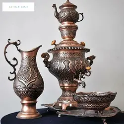 سرویس سماور ریز قلم‌ برنجی 5 لیتری، ریز قلم و رنگ کوره ای ثابت