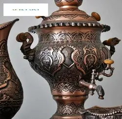 سرویس سماور ریز قلم‌ برنجی 5 لیتری، ریز قلم و رنگ کوره ای ثابت