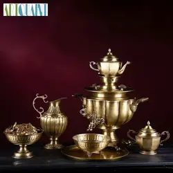 سماور زغالی برنجی سنگین وزن 7 لیتری، دارای روکش نانو و رنگ ثابت