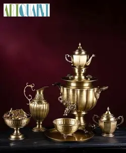 سماور زغالی برنجی سنگین وزن 7 لیتری، دارای روکش نانو و رنگ ثابت