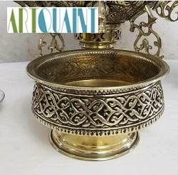 سماور برنجی 6 لیتری عدسی سه پایه مشابه روسی، ریز قلم، سفارشی و با کیفیت