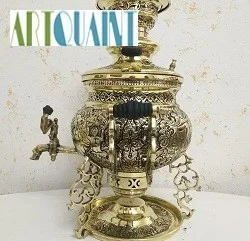 سماور برنجی 6 لیتری عدسی سه پایه مشابه روسی، ریز قلم، سفارشی و با کیفیت