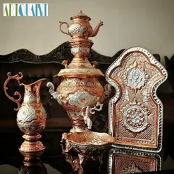 سماور ریز قلم‌ 5 لیتری برنجی، دارای روکش کوره ای و رنگ ثابت