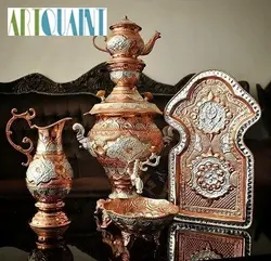 سماور ریز قلم‌ 5 لیتری برنجی، دارای روکش کوره ای و رنگ ثابت