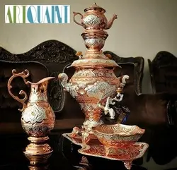 سماور ریز قلم‌ 5 لیتری برنجی، دارای روکش کوره ای و رنگ ثابت
