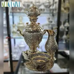 سرویس سماور برنجی قلمزنی اعلاء 6 لیتری، سیاه قلم با ۷ سال ضمانت آبکاری