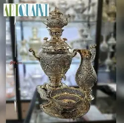 سرویس سماور برنجی قلمزنی اعلاء 6 لیتری، سیاه قلم با ۷ سال ضمانت آبکاری