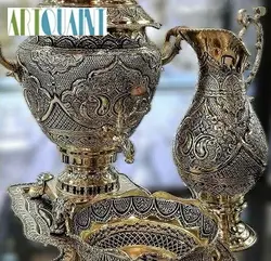 سرویس سماور برنجی قلمزنی اعلاء 6 لیتری، سیاه قلم با ۷ سال ضمانت آبکاری