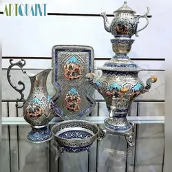سرویس سماور 3 لیتری قلمزنی مینیاتوری، با کیفیت و ورق ضخیم و روکش کوره ای