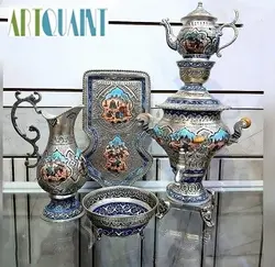 سرویس سماور 3 لیتری قلمزنی مینیاتوری، با کیفیت و ورق ضخیم و روکش کوره ای