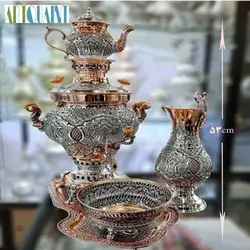 سرویس کامل سماور روکش نقره ریز قلم ۳.۵ لیتری، رنگ ثابت و با کیفیت
