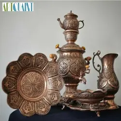 سرویس سماور قلمزنی برنجی 3.5 لیتری با قلمزنی اعلاء طرح اسلیمی