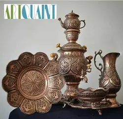 سرویس سماور قلمزنی برنجی 3.5 لیتری با قلمزنی اعلاء طرح اسلیمی