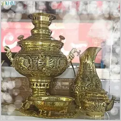 سماور زغالی برنجی شش لیتری، یک سرویس زیبا، با کیفیت و با ورق ضخیم