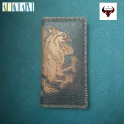 کیف پول حکاکی شده مردانه دوخته شده با نخ ایتالیایی و پرداخت شده با موم چرم کراست گاوی