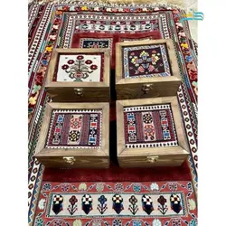 باکس تی بگ، جواهرات و آجیل خوری گلیمی رنگ گیاهی و چوب روس درجه 1 با کیفیت بالا