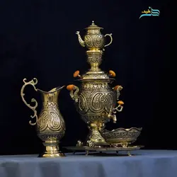 سرویس سماور 4 لیتری برنجی قلمزنی سیاه قلم دکوری قلم دست اعلاء