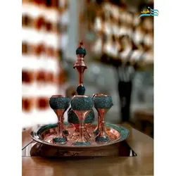 سرویس شربت خوری مسی فیروزه کوبی با روکش پلی استر و کیفیت عالی