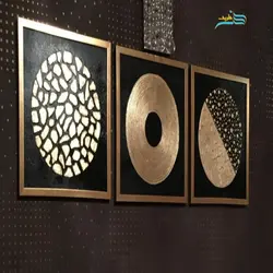 تابلو نقاشی سه لت دکوراتیو، جنس اکریلیک و ورق طلا، برجسته شده با تکسچر