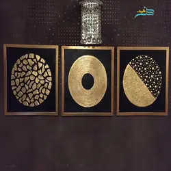 تابلو نقاشی سه لت دکوراتیو، جنس اکریلیک و ورق طلا، برجسته شده با تکسچر