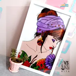 تابلوی نقاشی چهره ویترای دورگیر دست ساز ریتا، رنگ ثابت و هدیه ای خاص