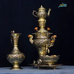 سماور قلمزنی ریز نقش اعلاء از طرح های اسلیمی، پوشش کوره ای، مقاومت بالا و رنگ ثابت