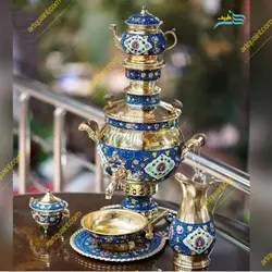 سماور برنجی تذهیب کاری، تماماً کار دست، پوشانده شده با پلی استر