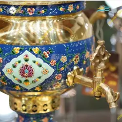 سماور برنجی تذهیب کاری، تماماً کار دست، پوشانده شده با پلی استر