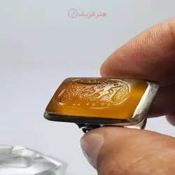 انگشتر مردانه عقیق هندی تراش مستطیل با درج مهر النور