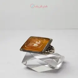 انگشتر مردانه عقیق هندی تراش مستطیل با درج مهر النور