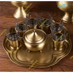 سماور برنجی زغالی 6 لیتری سنگین وزن، ورق ضخیم با ارتفاع 50 سانتیمتر