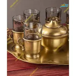 سماور برنجی زغالی 6 لیتری سنگین وزن، ورق ضخیم با ارتفاع 50 سانتیمتر