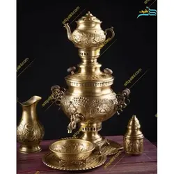 سماور برنجی زغالی شش لیتری با ارتفاع 57 سانت و ورق ضخیم برنج