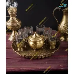 سماور برنجی زغالی شش لیتری با ارتفاع 57 سانت و ورق ضخیم برنج