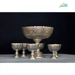 آجیل خوری شش نفره قلم زنی اسلیمی اعلاء جنس برنج با آبکاری نقره